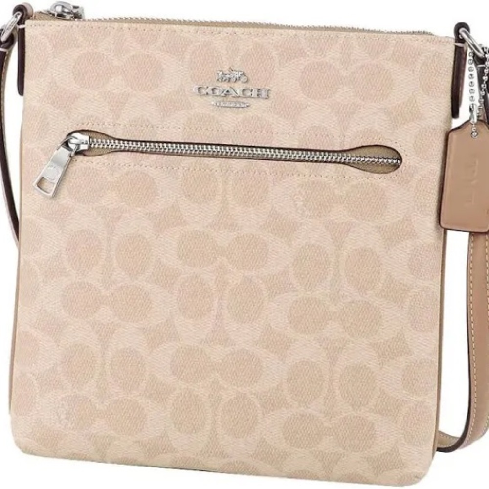 Coach Rowan File Bag in Signature Canvas Sand/Taupe with Silver Hardware